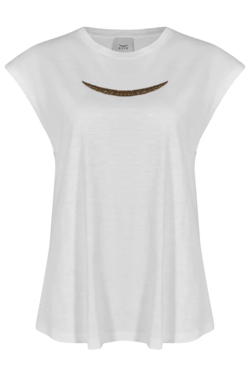 Husk Beaded Tee - White