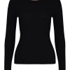 Husk MERINO CREW - Black Strp