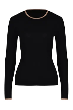 Husk MERINO CREW - Black Strp